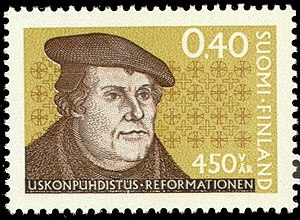 English: Postage stamp depicting Martin Luther...