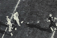 Mel Anthony runs 84 yards for a record-setting touchdown in the 1965 Rose Bowl. Mel Anthony 88-yard TD run in 1965 Rose Bowl.png