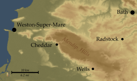 Topographic map of the Mendips