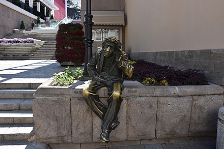 Bronze statue of Milyo, a "village idiot" of Plovdiv