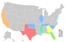 Map showing placements by state Miss USA 1988 results map.png