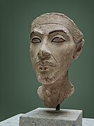 Model head of Akhenaten Limestone Amarna House P Room 19 Dynasty 18 1345 BCE.jpg