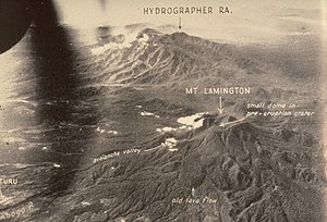 Mount Lamington and the Hydrographers Range are of volcanic origin Mount Lamington in 1947.jpg