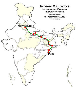 Neelanchal Express (NDLS-PURI) Karta rute 01.jpg