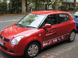 A car with the livery of the Service & Food Workers Union Nga Ringa Tota.jpg