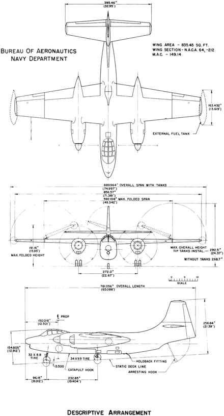 3-view line drawing of the North American AJ-2P Savage