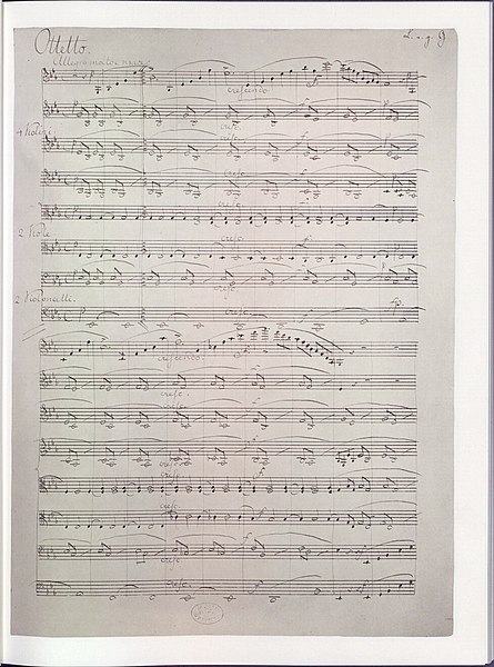 First page of the manuscript of Mendelssohn's Octet (1825) (now in the US Library of Congress)