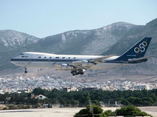 Olympic Airways Boeing 747-200B landing at the airport in 1996. This airframe - SX-OAB - still remains as one of the four abandoned aircraft at the defunct airport to this day. Olympic Airways Boeing 747-200B SX-OAB ATH 1996-10-19.png