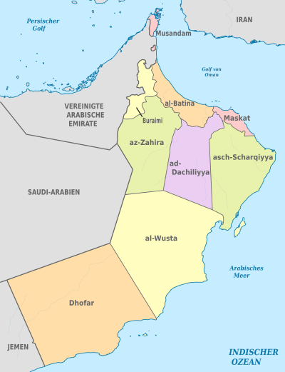 Oman, administrative divisions - de - colored.svg