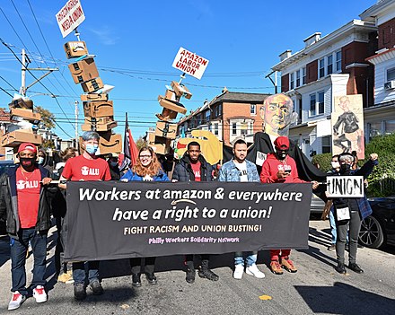 Organize Amazon Workers contingent in Peoplehood Parade, Philadelphia, PA.