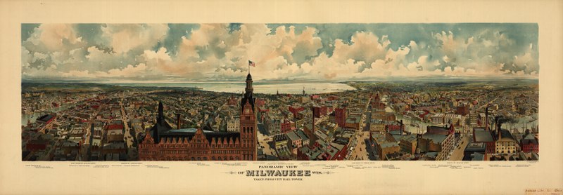 File:Panoramic view of Milwaukee, Wis. Taken from City Hall tower - - The Gugler Lithographic Co. LCCN98508658.tif