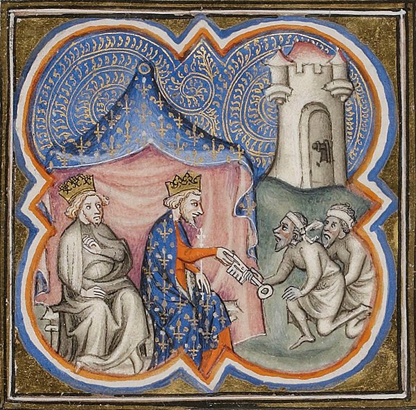 Richard I (left) and Philip II Augustus at Acre during the Third Crusade