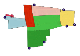 Plattegrond van de delen van het Thabor-park