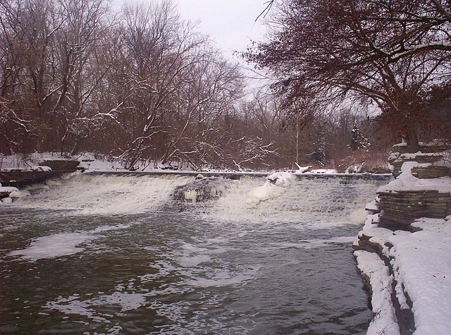 Man-made falls on the River Rouge at Henry Ford's Fair Lane estate.