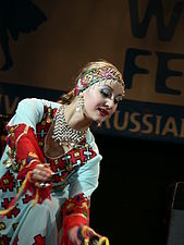 A female Chuvash dancer in traditional dress.