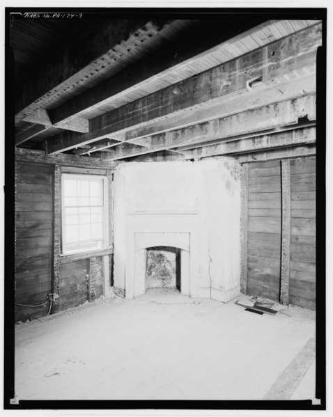 File:SECOND FLOOR, FIREPLACE IN NORTHEAST CORNER - House, U.S. Route 1 vicinity (moved to Bacton), Concordville, Delaware County, PA HABS PA,23-CON,2-9.tif