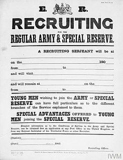 <span class="mw-page-title-main">Special Reserve</span> British Army reserve 1908–1919