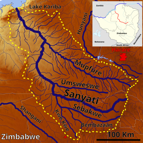 Mupfure River in the Sanyati River catchment (center) Sanyati Basin OSM.svg