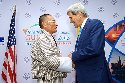 Prime Minister of Bhutan Tshering Tobgay with U.S. Secretary of State John Kerry in 2015[79]