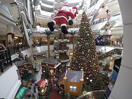 Christmas decorations abound in many shopping malls