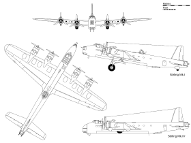 Проекции самолёта Стирлинг Mk.I с боковой проекцией военно-транспортного самолёта Mk.IV.