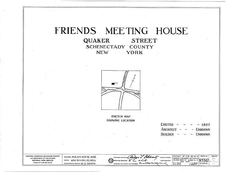 File:Society of Friends Meetinghouse, State Route 7, Quaker Street, Schenectady County, NY HABS NY,47-QUAK,1- (sheet 0 of 10).tif