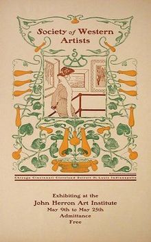 A 1909 poster for an exhibit by the society in Indianapolis. Society of Western Artists Poster.jpg