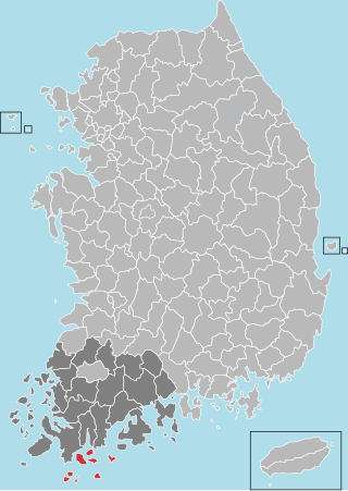 莞島郡在韓國及全羅南道的位置