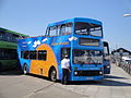 Southern Vectis 4638 Fishing Cove (R738 XRV), a Volvo Olympian/Northern Counties Palatine 1, in Yarmouth, Isle of Wight bus station on route 7. Yarmouth Old Gaffers Festival was on at the time, so additional route 7 services such as this one were operating to Yarmouth and Newport to accommodate extra passengers.