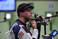 Spc. Daniel Lowe in Rio Olympic Games 10-meter air rifle event (28565516890).jpg