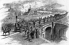 Image 50Stockton and Darlington special inaugural train 1825: six wagons of coal, directors coach, then people in wagons (from Train)