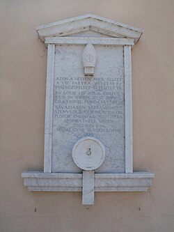 Szombathely Operint Street - Plaque of the death of the 1700th anniversary Szent Quirinus Szombathely.JPG