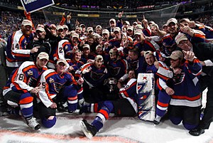 The 2004-05 Philadelphia Phantoms with the Calder Cup on June 10, 2005. Team1 bb (40423199642).jpg