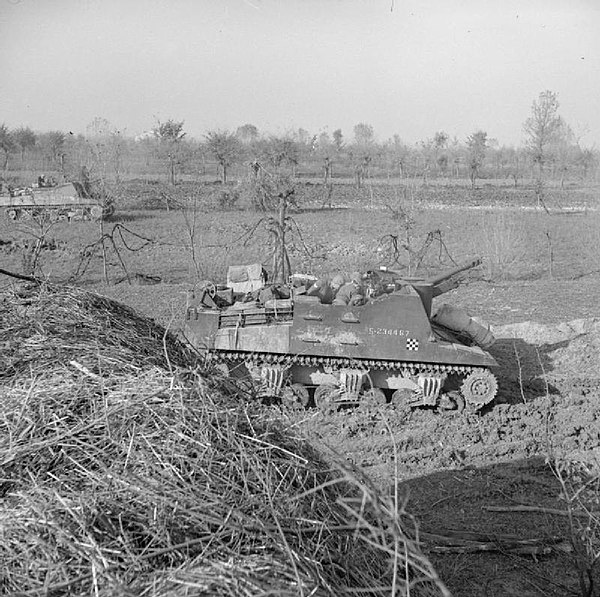 Sexton 25pdr self-propelled gun of 1st Royal Horse Artillery, operating as part of 'Porter Force' on the Adriatic coast near Ravenna, 1 December 1944.