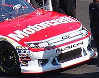 The new front end (shown here on Trevor Bayne's car prior to the 2011 Daytona 500 at Daytona International Speedway) that was being used during the season. The NASCAR nose for 2011.jpg