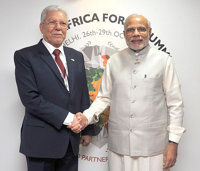 File:The Prime Minister, Shri Narendra Modi meeting the Minister of Foreign Affairs of Tunisia, Mr. Taieb Baccouche, on the sidelines of the 3rd India Africa Forum Summit 2015, in New Delhi on October 29, 2015.jpg