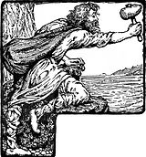 Thor truer og Gråskæg tirrer. Illustration af W.G. Collingwood (1908)
