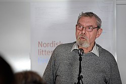 Torben Brostrom professor i dansk litteratur talar vid lanseringen av Nordisk litteratur til tjeneste pa Sorte diamant i Kopenhamn 2008-03-05 (1).jpg