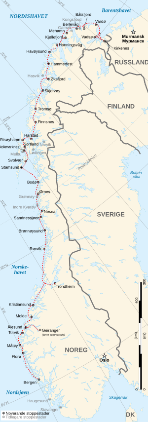 Hurtigruta: Historie, Reisetid og stoppestader, Kystruteskip