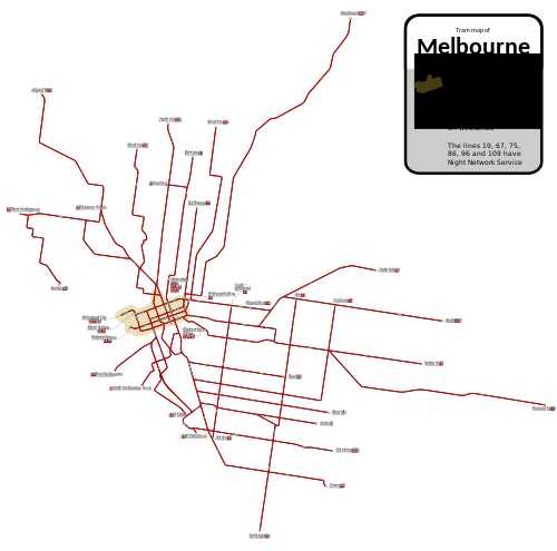 Melbourne tramway network, May 2017.
