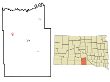 Tripp County South Dakota Sisällytetyt ja rekisteröimättömät alueet New Witten Highlighted.svg