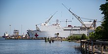 U.S. Naval Hospital Ship Comfort docked at Deyten's Shipyard U.S. Naval Hospital Ship Comfort (14046032372).jpg
