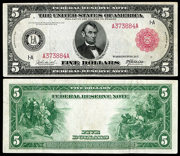 Image: US $5 FRN 1914 Fr 832a