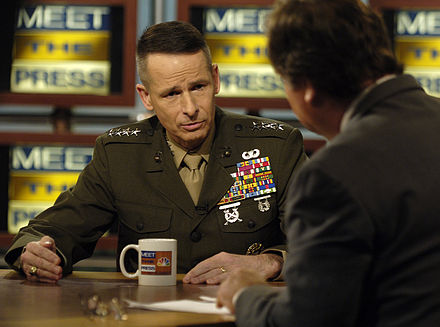 Russert interviews General Peter Pace in 2006.