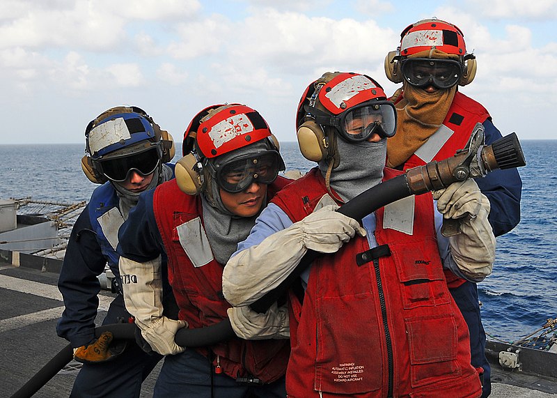 File:US Navy 090206-N-1082Z-018 Sailors participate in a flight deck firefighting drill aboard the guided-missile cruiser USS Vella Gulf (CG 72).jpg