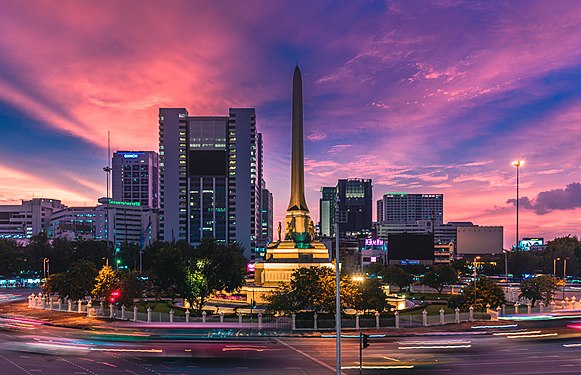 Victory Monument in Bangkok, erected in 1941 to commemorate the Thai victory in the Franco-Thai War. Photographer: samfotograf