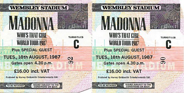Tickets for one of the concerts at Wembley Stadium. Over 144,000 tickets sold out in 18 hours and 9 minutes.