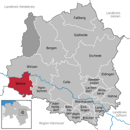 Läget för kommunen Wietze i Landkreis Celle