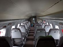 Three-abreast seating configuration of the Yak-40.