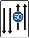 Zeichen 526-33 - Fahrstreifentafel - mit Gegenverkehr und mit integriertem Zeichen 275 - zweistreifig in Fahrtrichtung und zweistreifig in Gegenrichtung, StVO 2017.svg